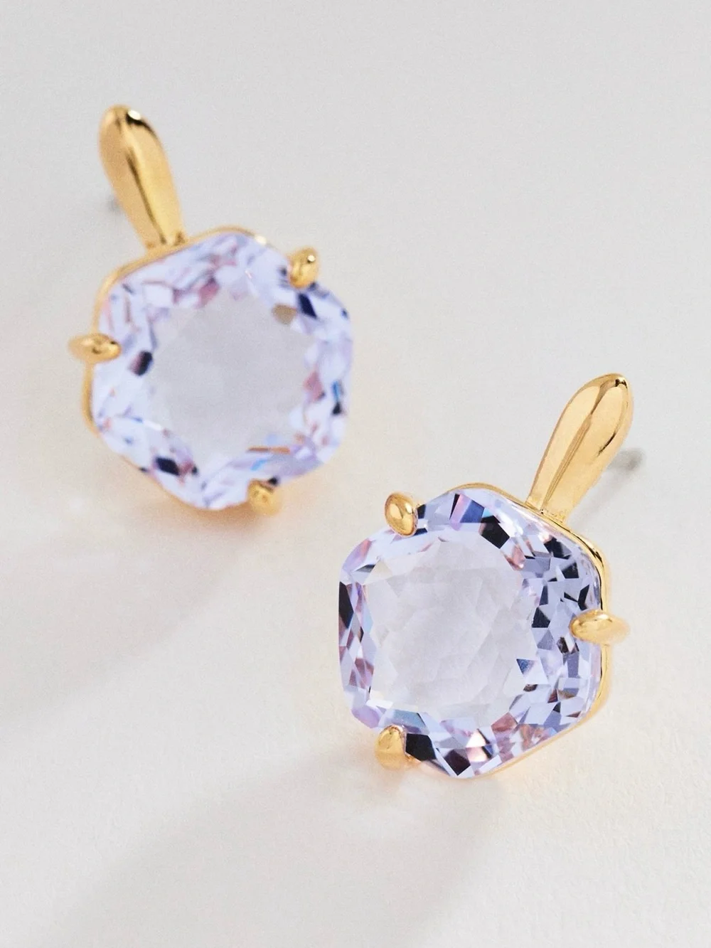 Anthropologie 14K gold plated stud earrings with light purple gemstone Brand New